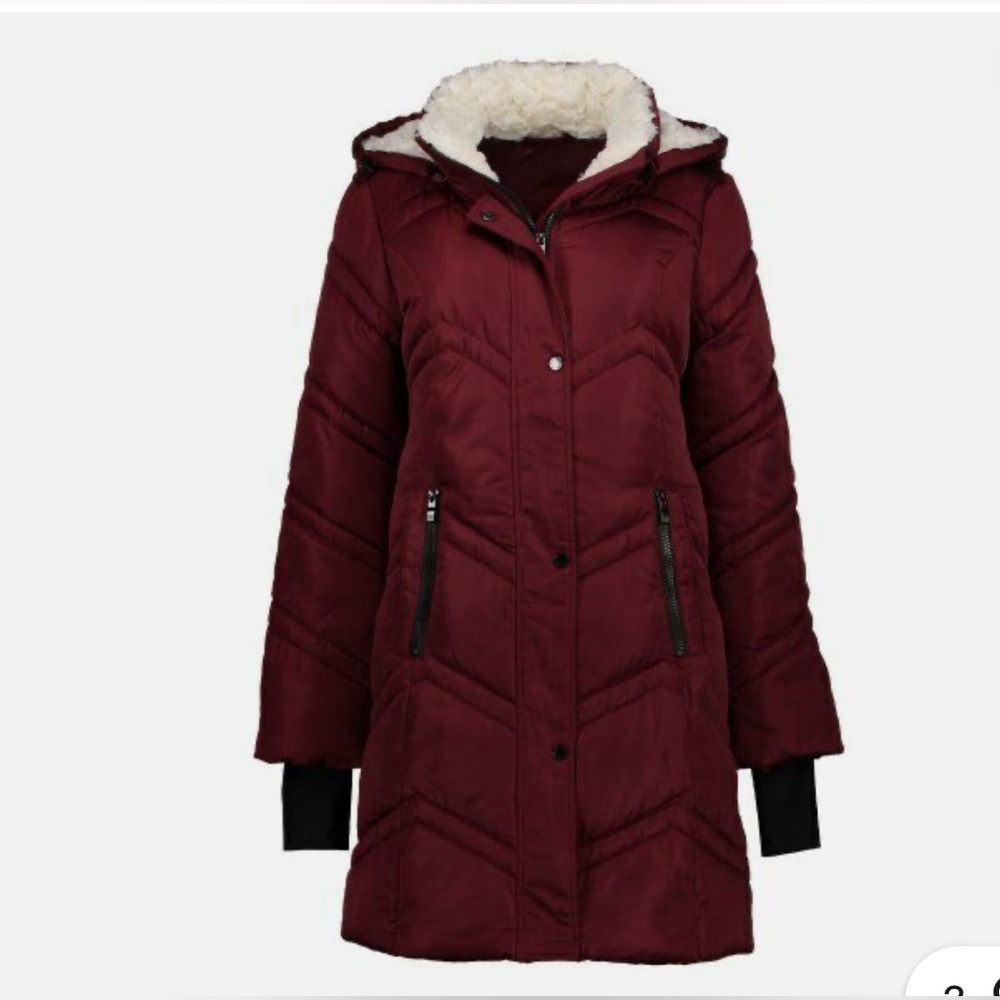 Steve Madden Burgundy  Quilted Puffer Jacket with Hood